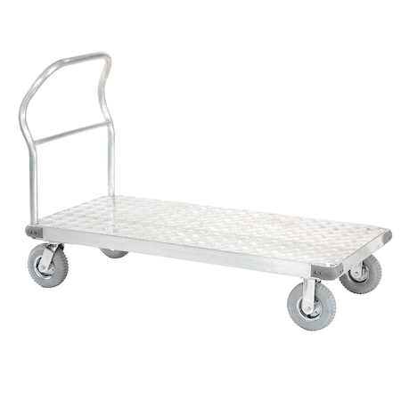 Global Industrial Aluminum Diamond Deck Platform Truck 48x24 1200 Lb. Cap. 8in Pneu. Casters 241553